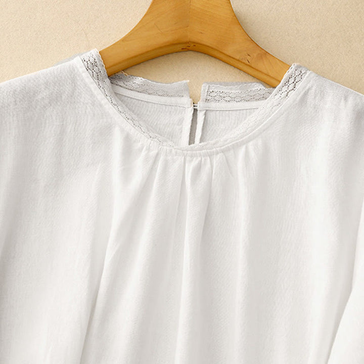 Buddha Stones Plain Lantern Sleeves Women's Cotton Shirt - image 14