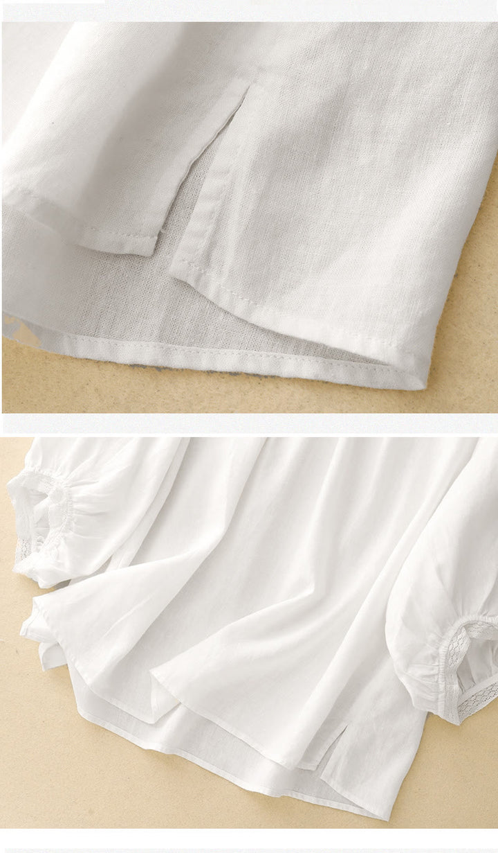 Buddha Stones Plain Lantern Sleeves Women's Cotton Shirt - image 18