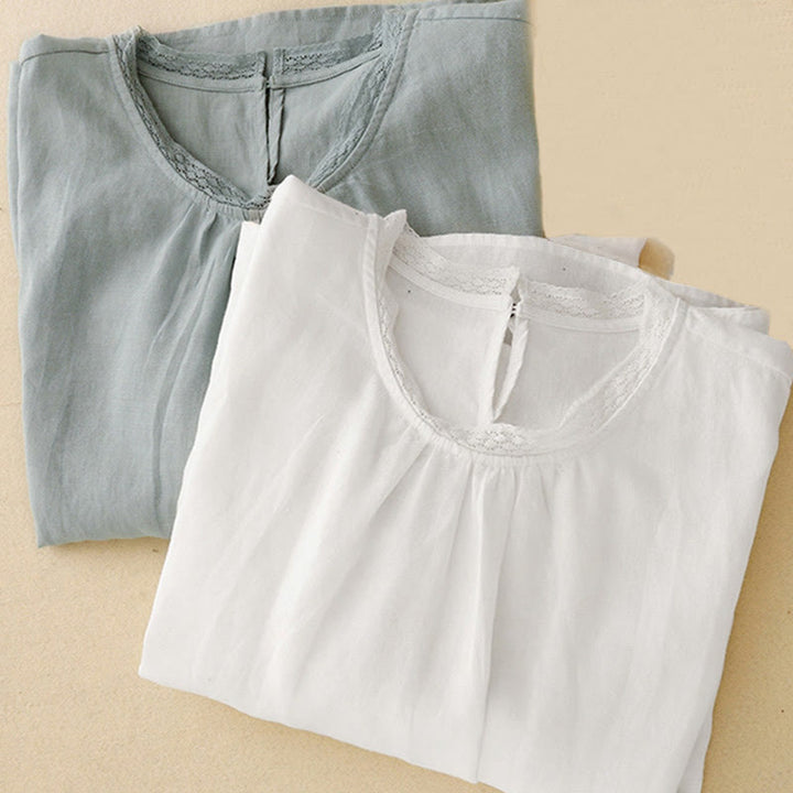 Buddha Stones Plain Lantern Sleeves Women's Cotton Shirt - image 19