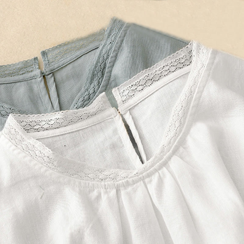 Buddha Stones Plain Lantern Sleeves Women's Cotton Shirt - image 20