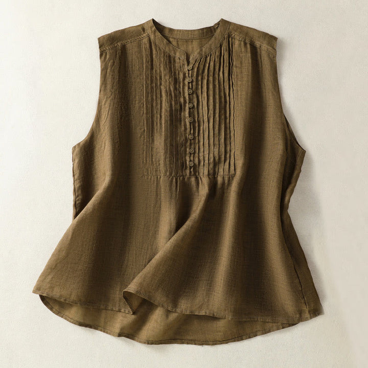 Buddha Stones Casual Sleeveless Pleated Design Women's Cotton Linen Half Sleeve Shirt - Olive - US14,UK/AU18,EU46 (2XL) - image 9