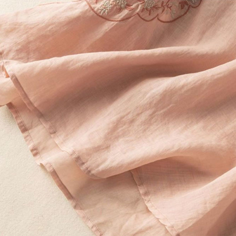 Buddha Stones Casual Slant Collar Embroidery Frog-Button Design Women's Cotton Linen Shirt - image 8