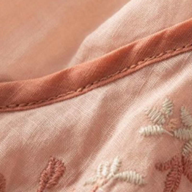 Buddha Stones Casual Slant Collar Embroidery Frog-Button Design Women's Cotton Linen Shirt - image 6