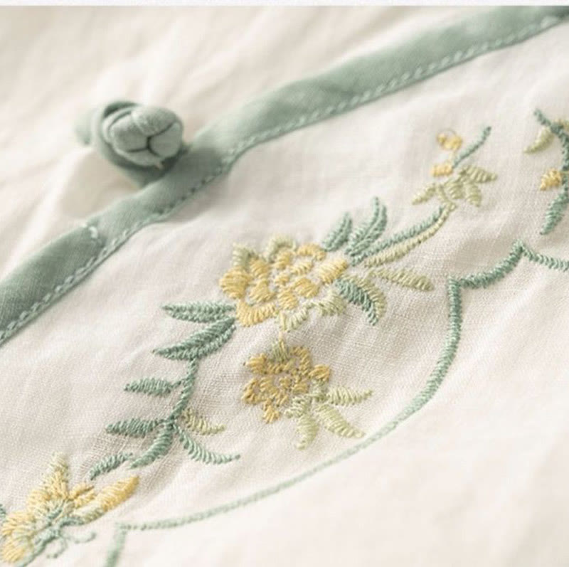 Buddha Stones Casual Slant Collar Embroidery Frog-Button Design Women's Cotton Linen Shirt - image 12