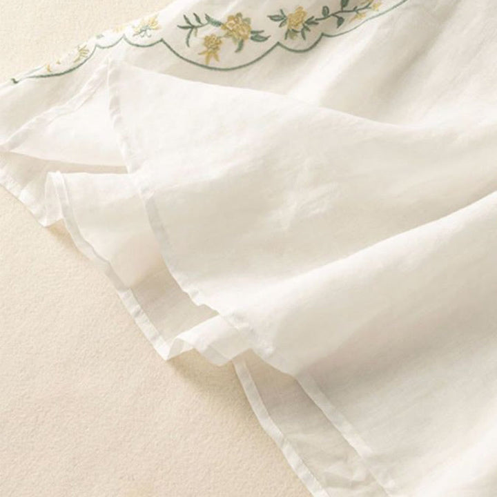 Buddha Stones Casual Slant Collar Embroidery Frog-Button Design Women's Cotton Linen Shirt - image 13