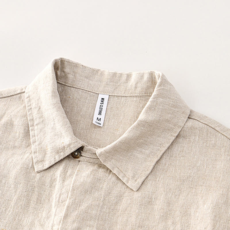 Buddha Stones Solid Color Buttons Men's Short Sleeve Linen Shirt With Pockets - image 2