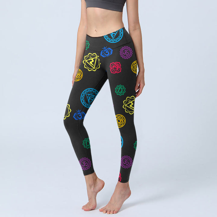 Buddha Stones Geometric OM Symbol Sanskrit Print Gym Leggings Women's Yoga Pants - Black - US18,UK/AU22,EU50 (4XL) - image 1