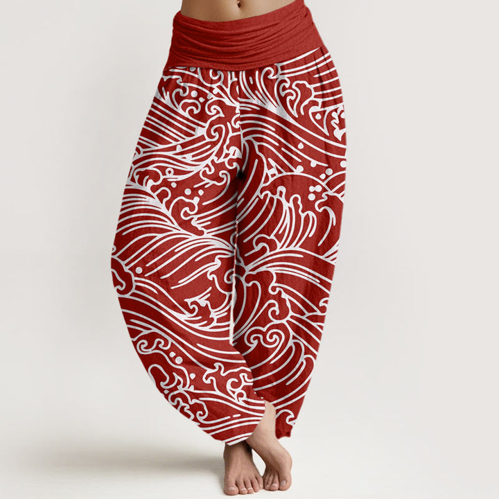 Buddha Stones Rough Waves Pattern Women's Elastic Waist Harem Pants - Crimson - US22,UK/AU26,EU54 (6XL) - image 5