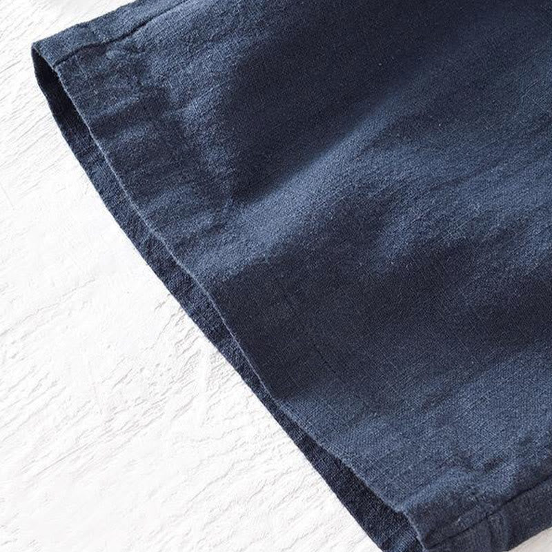 Buddha Stones Summer Solid Color Drawstring Elastic Waist Men's Cotton Linen Shorts With Pockets - image 32