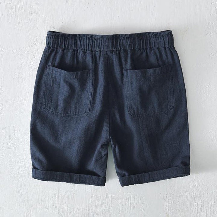 Buddha Stones Summer Solid Color Drawstring Elastic Waist Men's Cotton Linen Shorts With Pockets - image 28