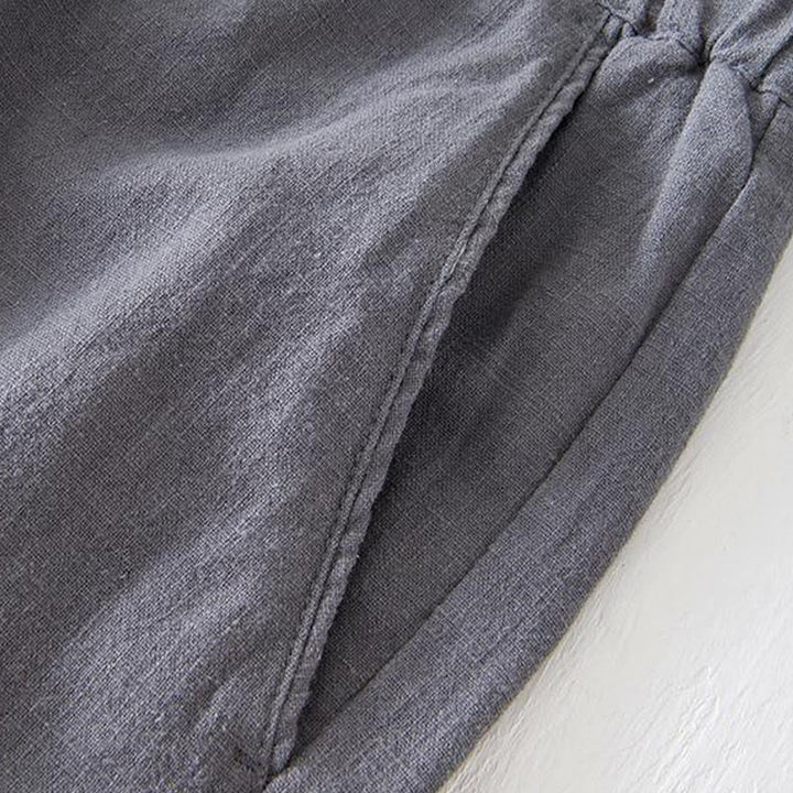 Buddha Stones Summer Solid Color Drawstring Elastic Waist Men's Cotton Linen Shorts With Pockets - image 20