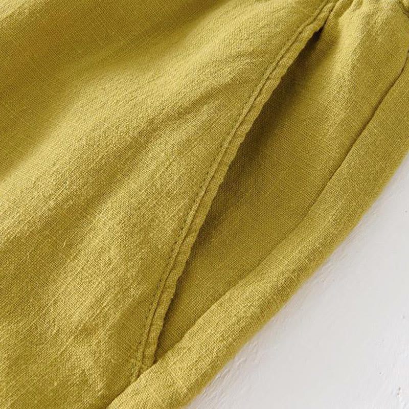 Buddha Stones Summer Solid Color Drawstring Elastic Waist Men's Cotton Linen Shorts With Pockets - image 15