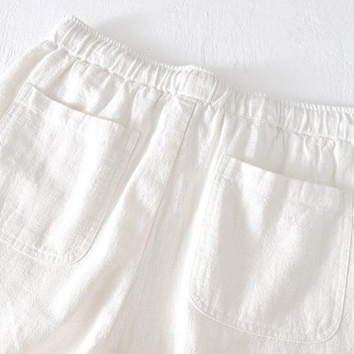 Buddha Stones Summer Solid Color Drawstring Elastic Waist Men's Cotton Linen Shorts With Pockets - image 8