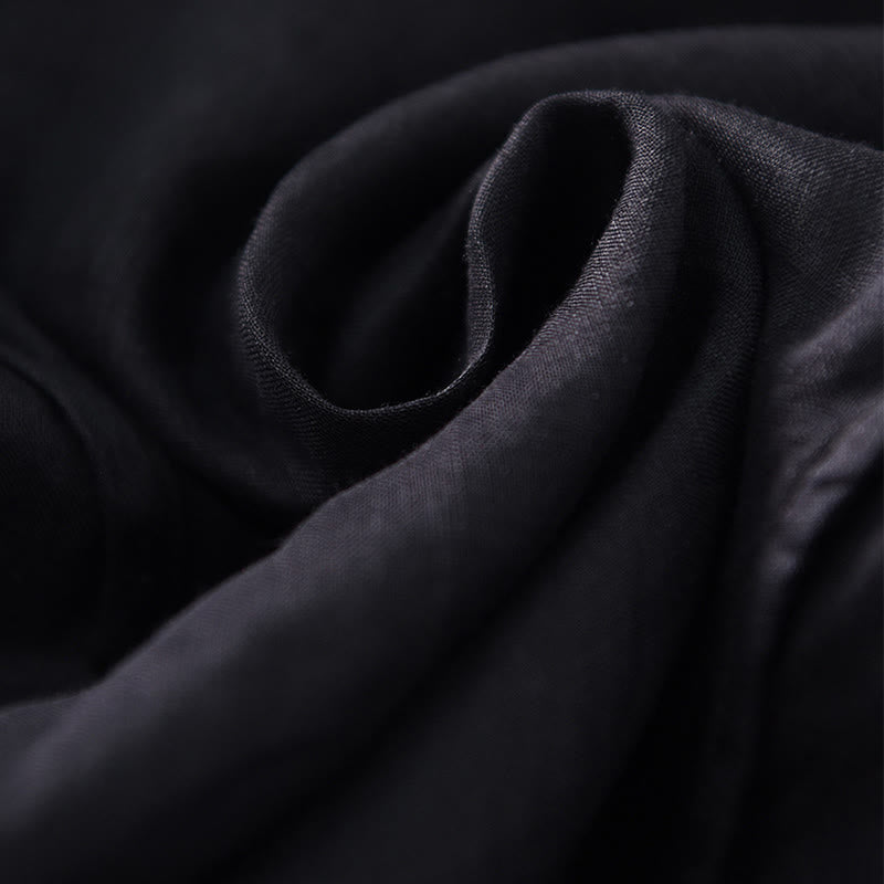 Buddha Stones Plain Irregular Hem Short Sleeve Cotton Linen Maxi Dress - image 12