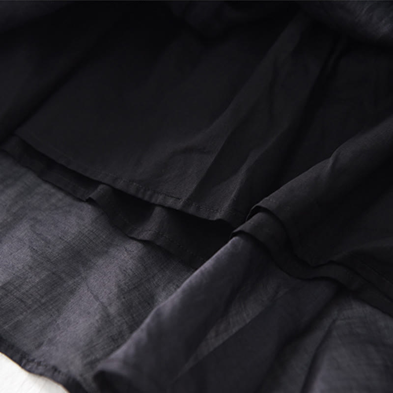 Buddha Stones Plain Irregular Hem Short Sleeve Cotton Linen Maxi Dress - image 11