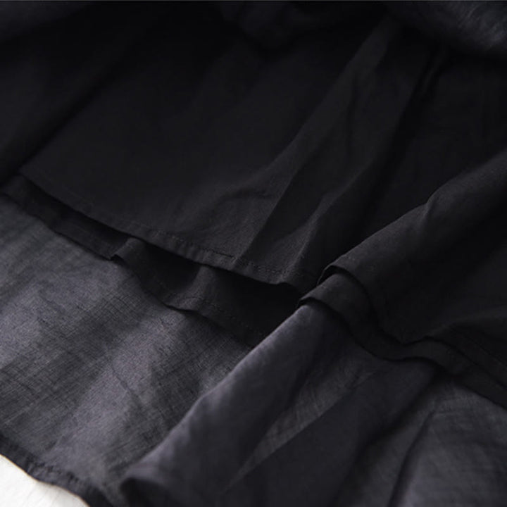 Buddha Stones Plain Irregular Hem Short Sleeve Cotton Linen Maxi Dress - image 11