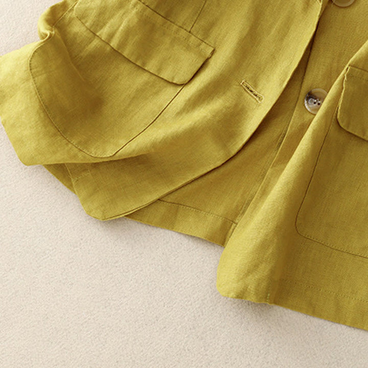 Buddha Stones Women's Three Quarter Sleeve Button Cotton Small Suit Jacket With Pockets - image 9