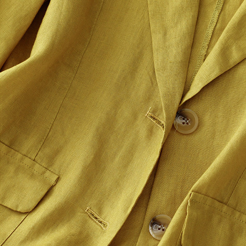 Buddha Stones Women's Three Quarter Sleeve Button Cotton Small Suit Jacket With Pockets - image 10