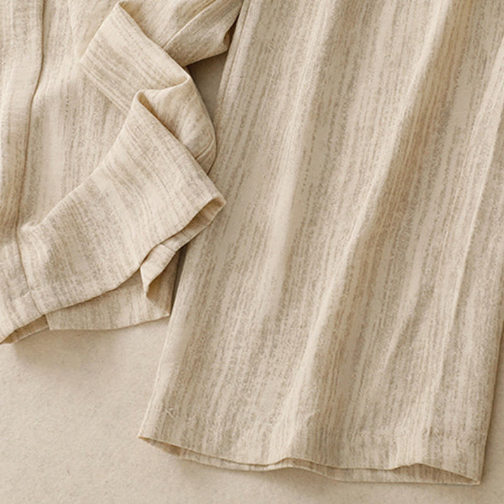 Buddha Stones Casual Summer Lace-Up Texture Design Women's Cotton Wide Leg Pants With Pockets