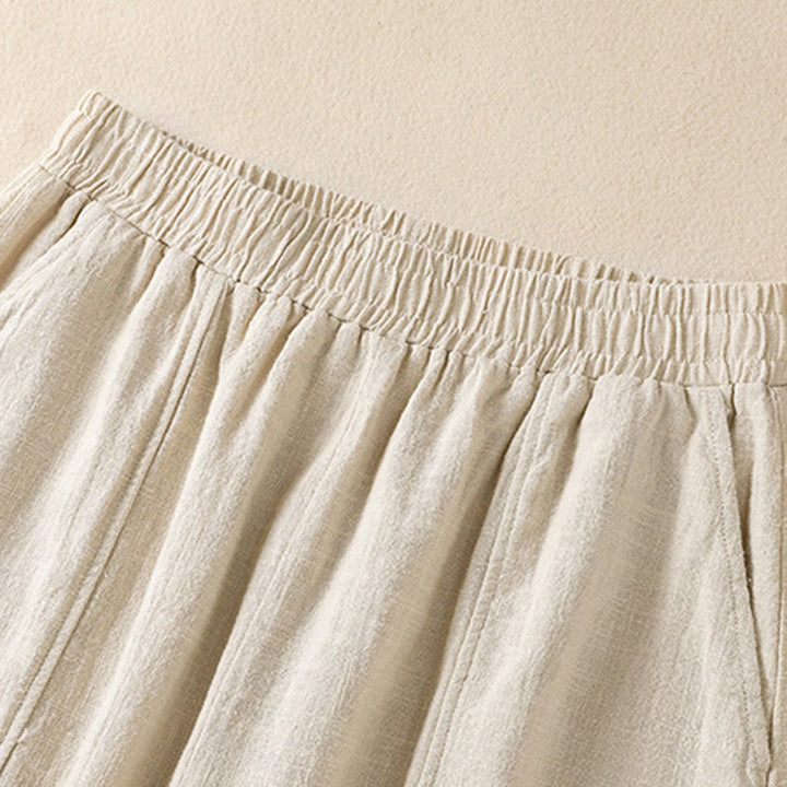 Buddha Stones Plain Simple Design High Waist Women's Cotton Linen Harem Pants With Pockets