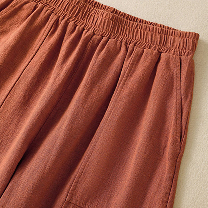 Buddha Stones Plain Simple Design High Waist Women's Cotton Linen Harem Pants With Pockets