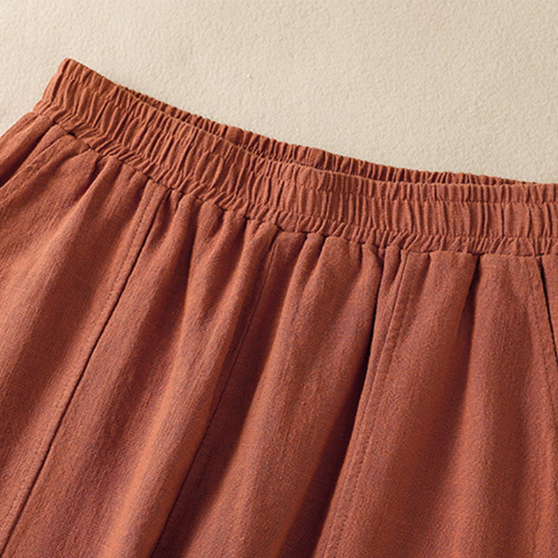 Buddha Stones Plain Simple Design High Waist Women's Cotton Linen Harem Pants With Pockets