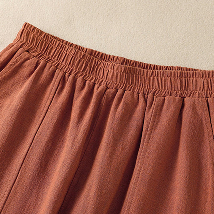 Buddha Stones Plain Simple Design High Waist Women's Cotton Linen Harem Pants With Pockets