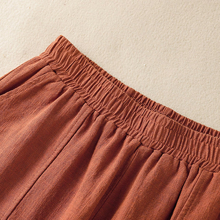 Buddha Stones Plain Simple Design High Waist Women's Cotton Linen Harem Pants With Pockets