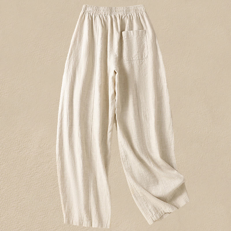 Buddha Stones Plain Simple Design High Waist Women's Cotton Linen Harem Pants With Pockets