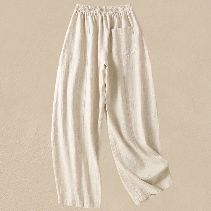 Buddha Stones Plain Simple Design High Waist Women's Cotton Linen Harem Pants With Pockets