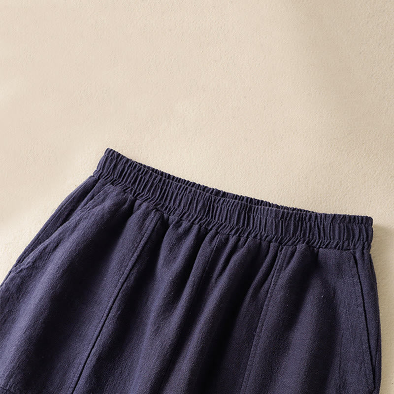 Buddha Stones Plain Simple Design High Waist Women's Cotton Linen Harem Pants With Pockets