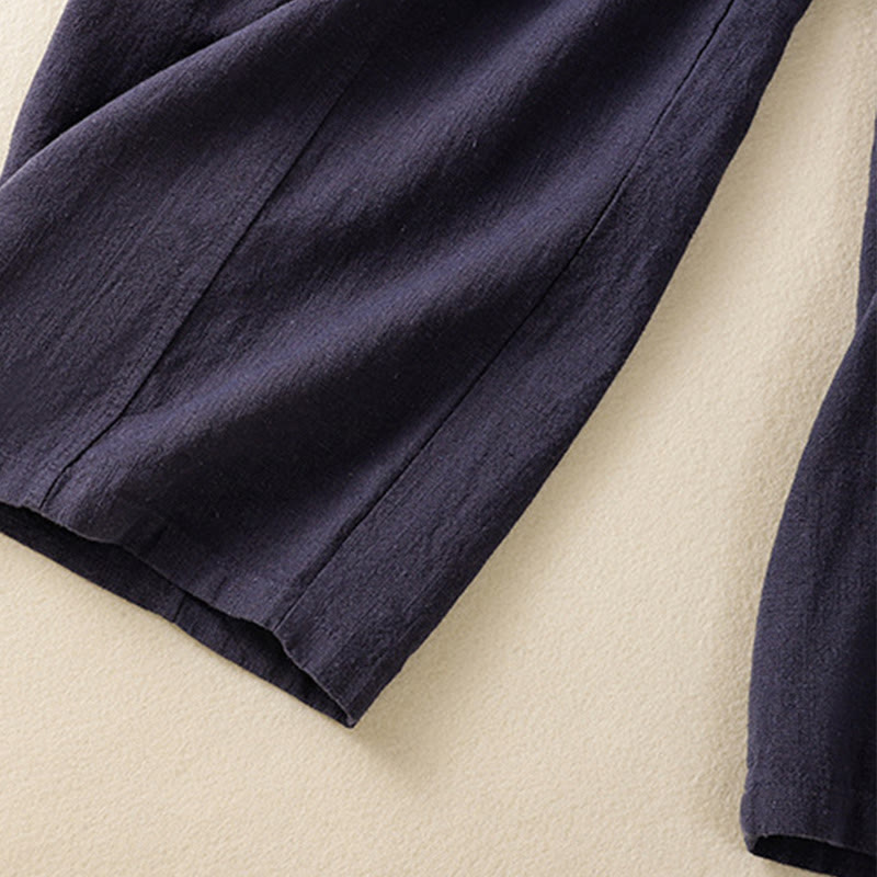 Buddha Stones Plain Simple Design High Waist Women's Cotton Linen Harem Pants With Pockets