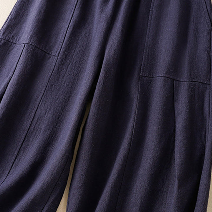Buddha Stones Plain Simple Design High Waist Women's Cotton Linen Harem Pants With Pockets