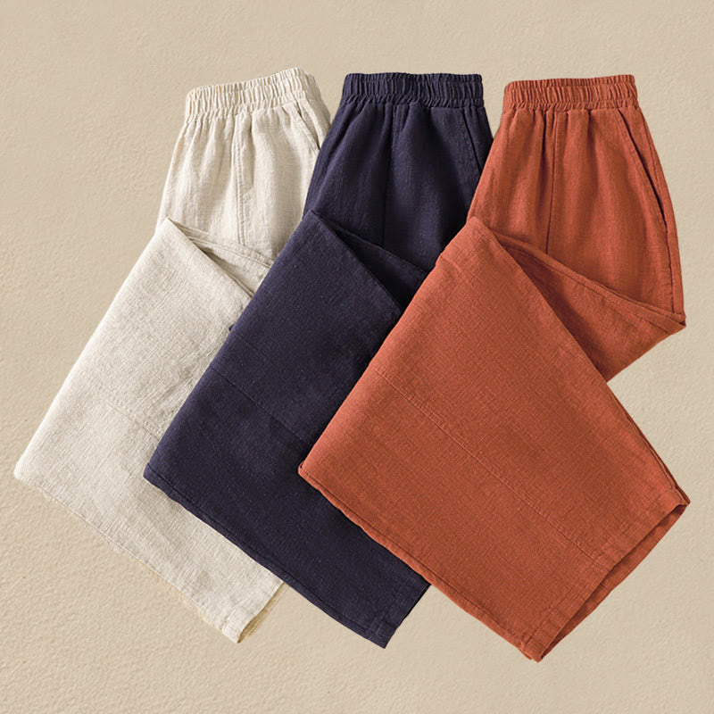 Buddha Stones Plain Simple Design High Waist Women's Cotton Linen Harem Pants With Pockets