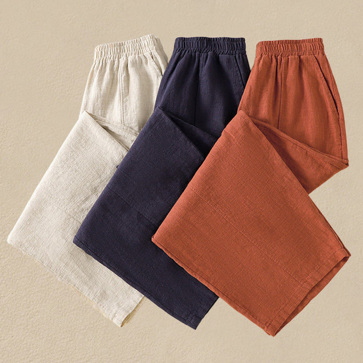 Buddha Stones Plain Simple Design High Waist Women's Cotton Linen Harem Pants With Pockets