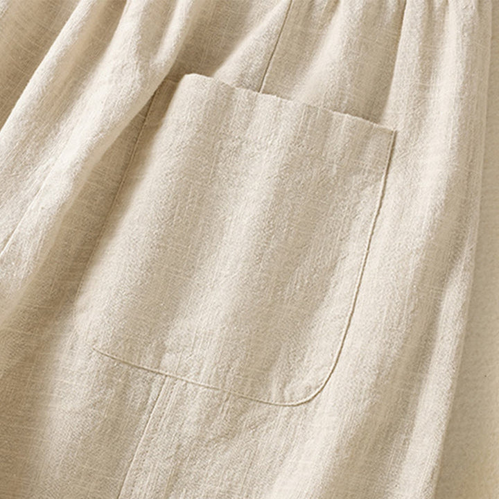 Buddha Stones Plain Simple Design High Waist Women's Cotton Linen Harem Pants With Pockets