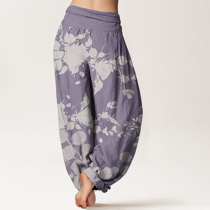 Buddha Stones Pure Cotton Blooming Budding Flowers Pattern Women's Elastic Waist Harem Pants