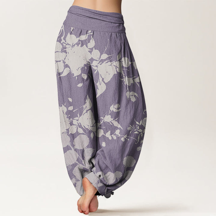 Buddha Stones Pure Cotton Blooming Budding Flowers Pattern Women's Elastic Waist Harem Pants