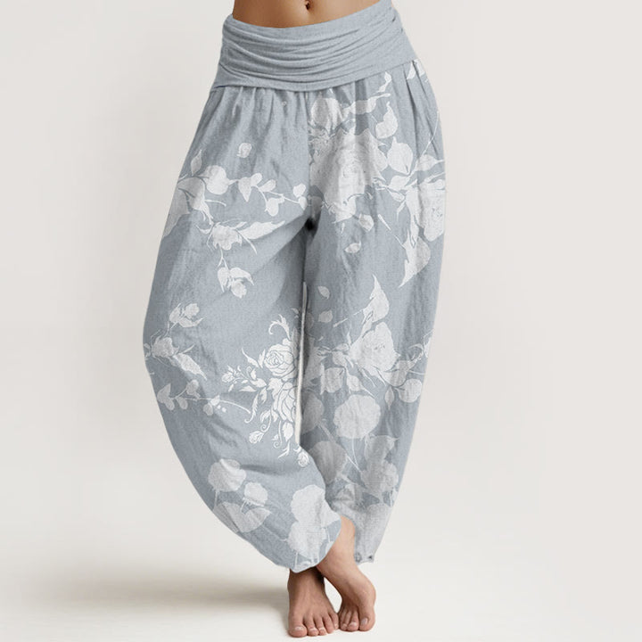 Buddha Stones Pure Cotton Blooming Budding Flowers Pattern Women's Elastic Waist Harem Pants