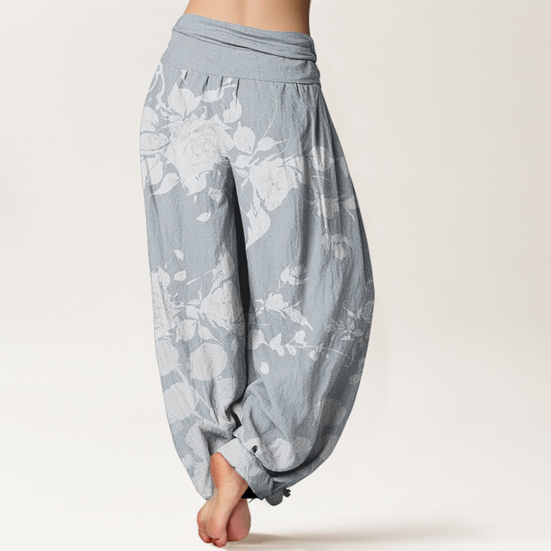 Buddha Stones Pure Cotton Blooming Budding Flowers Pattern Women's Elastic Waist Harem Pants