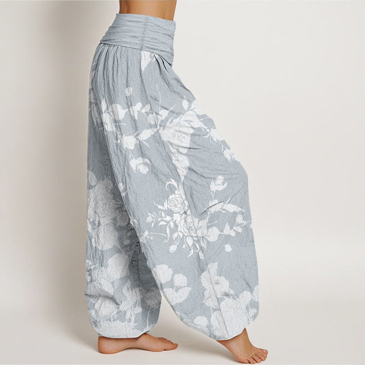 Buddha Stones Pure Cotton Blooming Budding Flowers Pattern Women's Elastic Waist Harem Pants