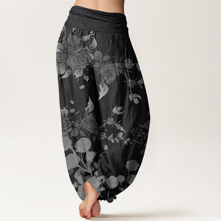 Buddha Stones Pure Cotton Blooming Budding Flowers Pattern Women's Elastic Waist Harem Pants