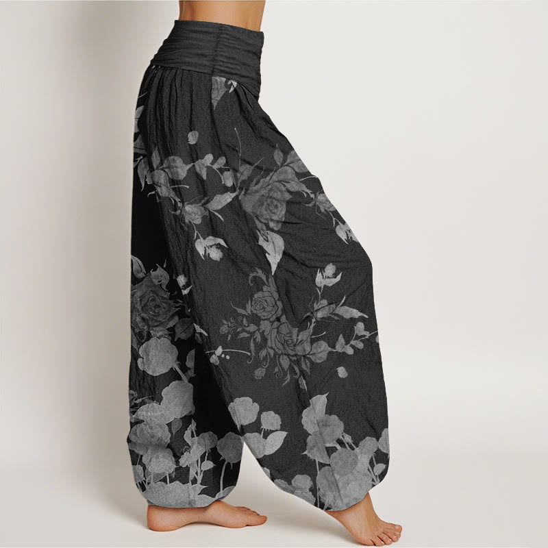 Buddha Stones Pure Cotton Blooming Budding Flowers Pattern Women's Elastic Waist Harem Pants