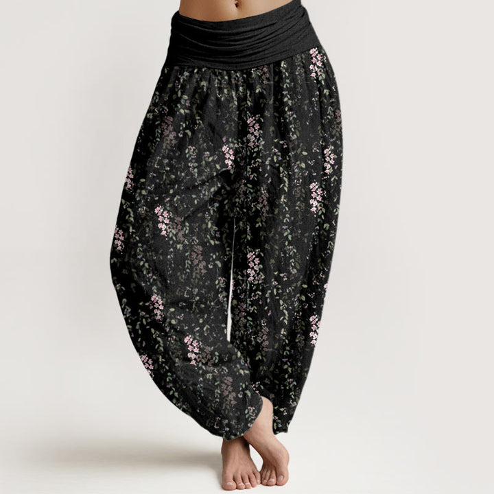 Buddha Stones Casual Tiny Flowers Pattern Women's Elastic Waist Harem Pants - Black - US22,UK/AU26,EU54 (6XL) - image 8