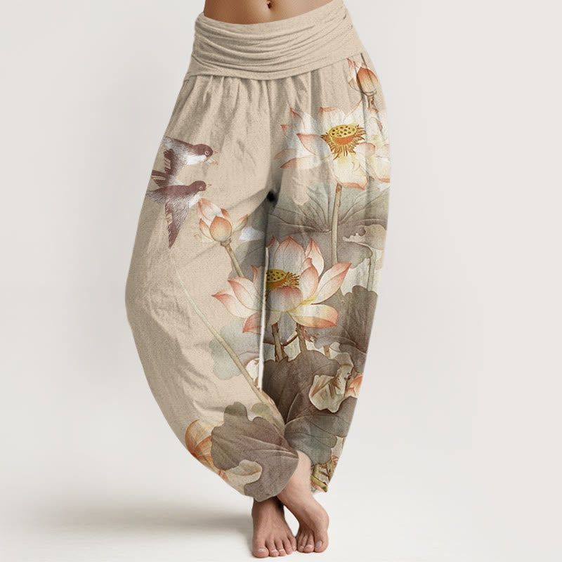 Buddha Stones Casual Summer Lotus Pond Pattern Women's Elastic Waist Harem Pants - Tan - US22,UK/AU26,EU54 (6XL) - image 8