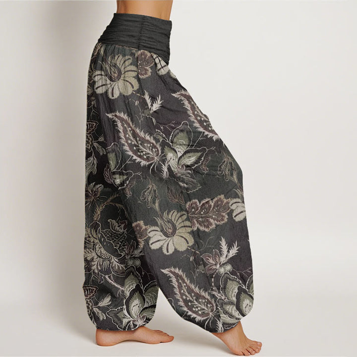 Buddha Stones Pure Cotton Casual Floral Leaves Women's Elastic Waist Harem Pants