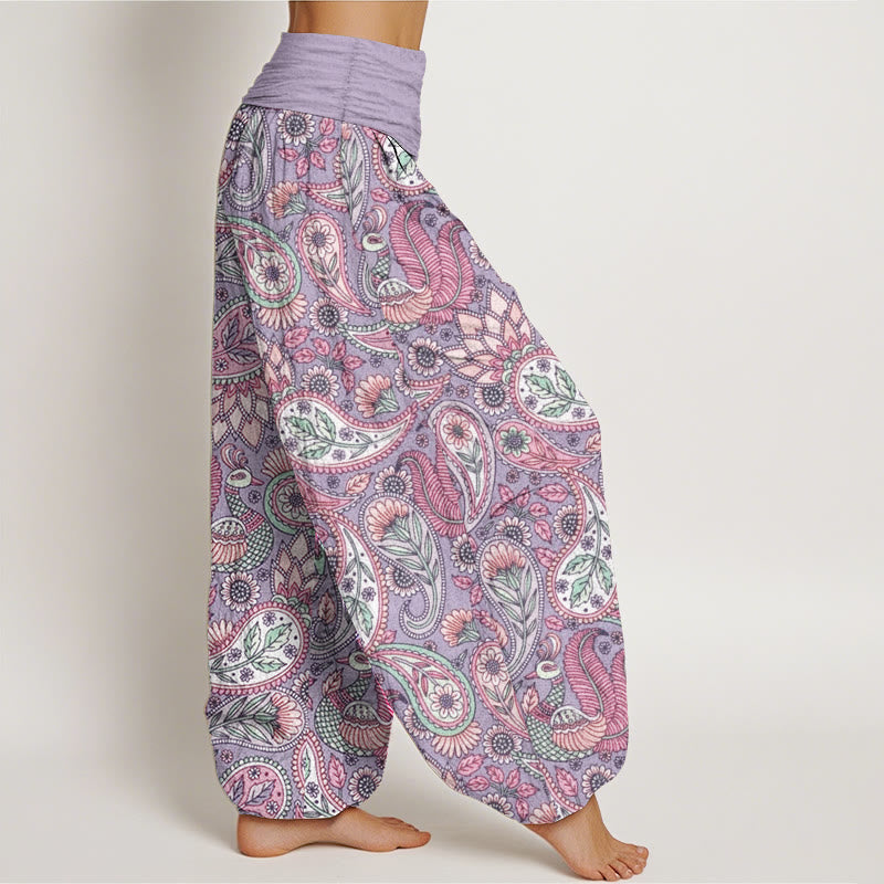 Buddha Stones Pure Cotton Cashew Flower Peacock Sunflower Design Women's Elastic Waist Harem Pants