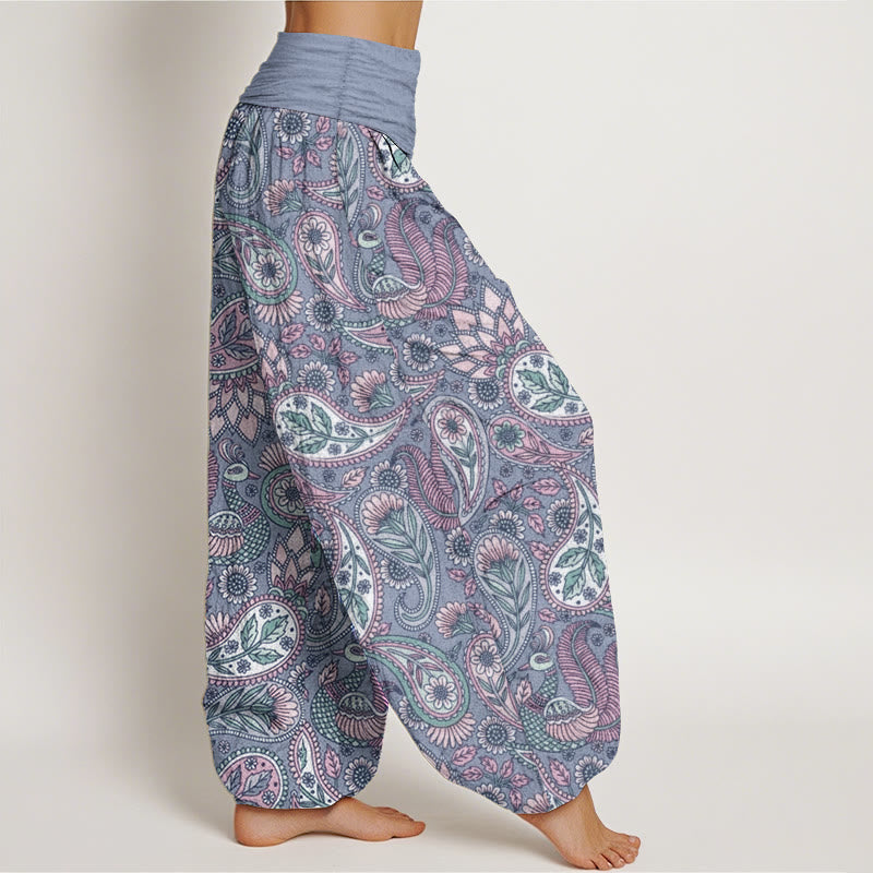 Buddha Stones Pure Cotton Cashew Flower Peacock Sunflower Design Women's Elastic Waist Harem Pants