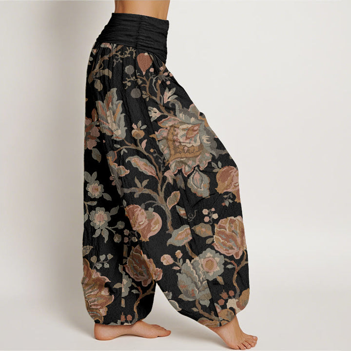 Buddha Stones Pure Cotton Casual Blooming Flowers Buds Design Women's Elastic Waist Harem Pants
