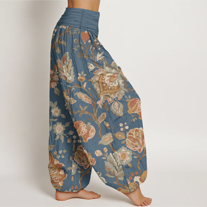 Buddha Stones Pure Cotton Casual Blooming Flowers Buds Design Women's Elastic Waist Harem Pants